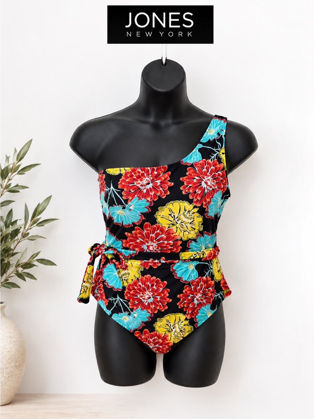 Jones New York One-Shoulder Floral Swimsuit – Size XL